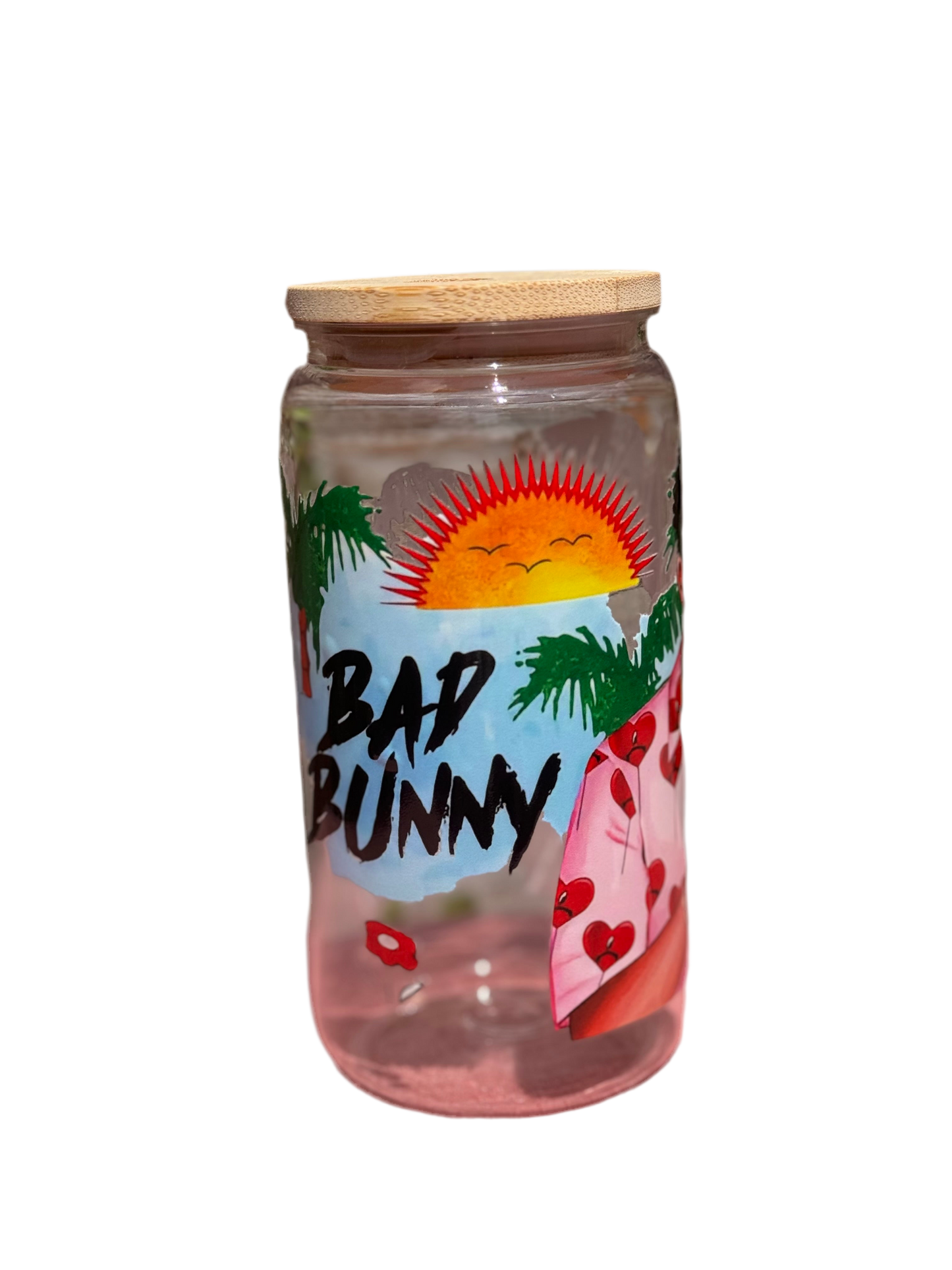 Bad Bunny 16oz/473ml tumbler with bamboo lid and plastic straw