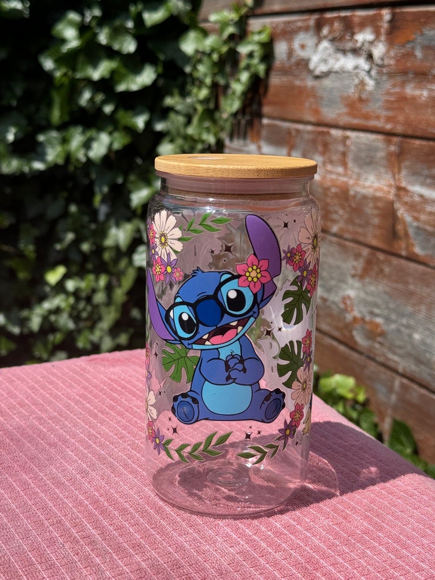 Stitch 16oz/473ml tumbler with bamboo lid and plastic straw