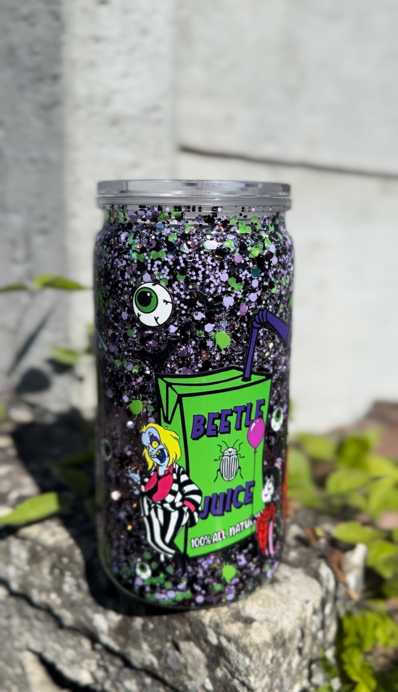 Beetlejuice 16oz glow in the dark snow globe tumbler