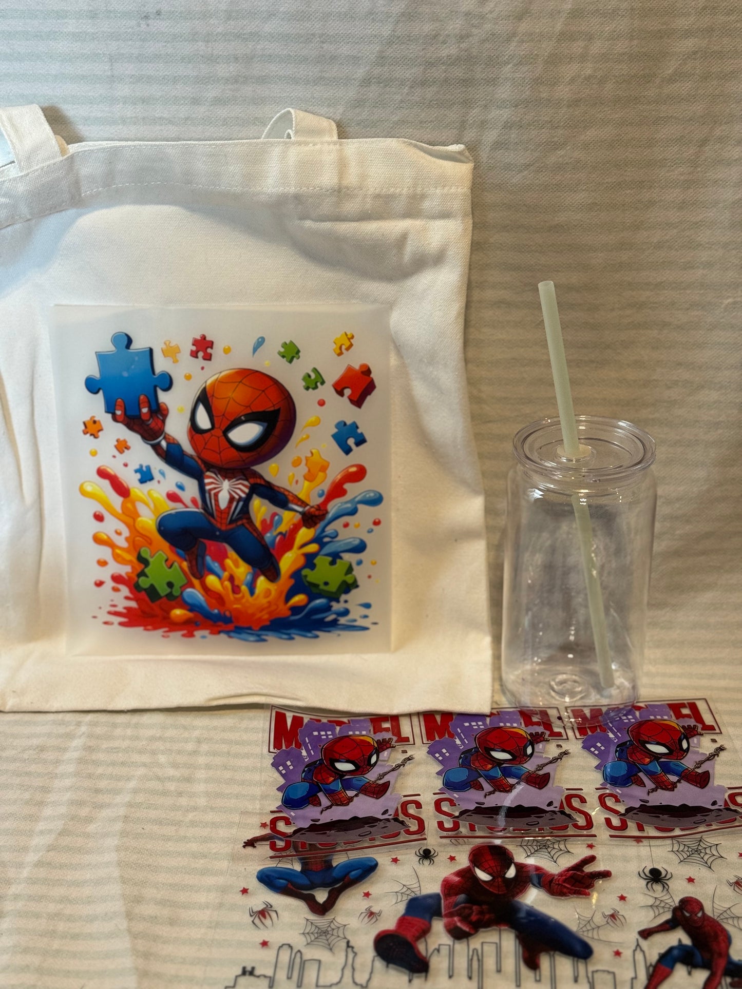 Spider man tote bag +colour changing straw and 16oz cup back to school bundle