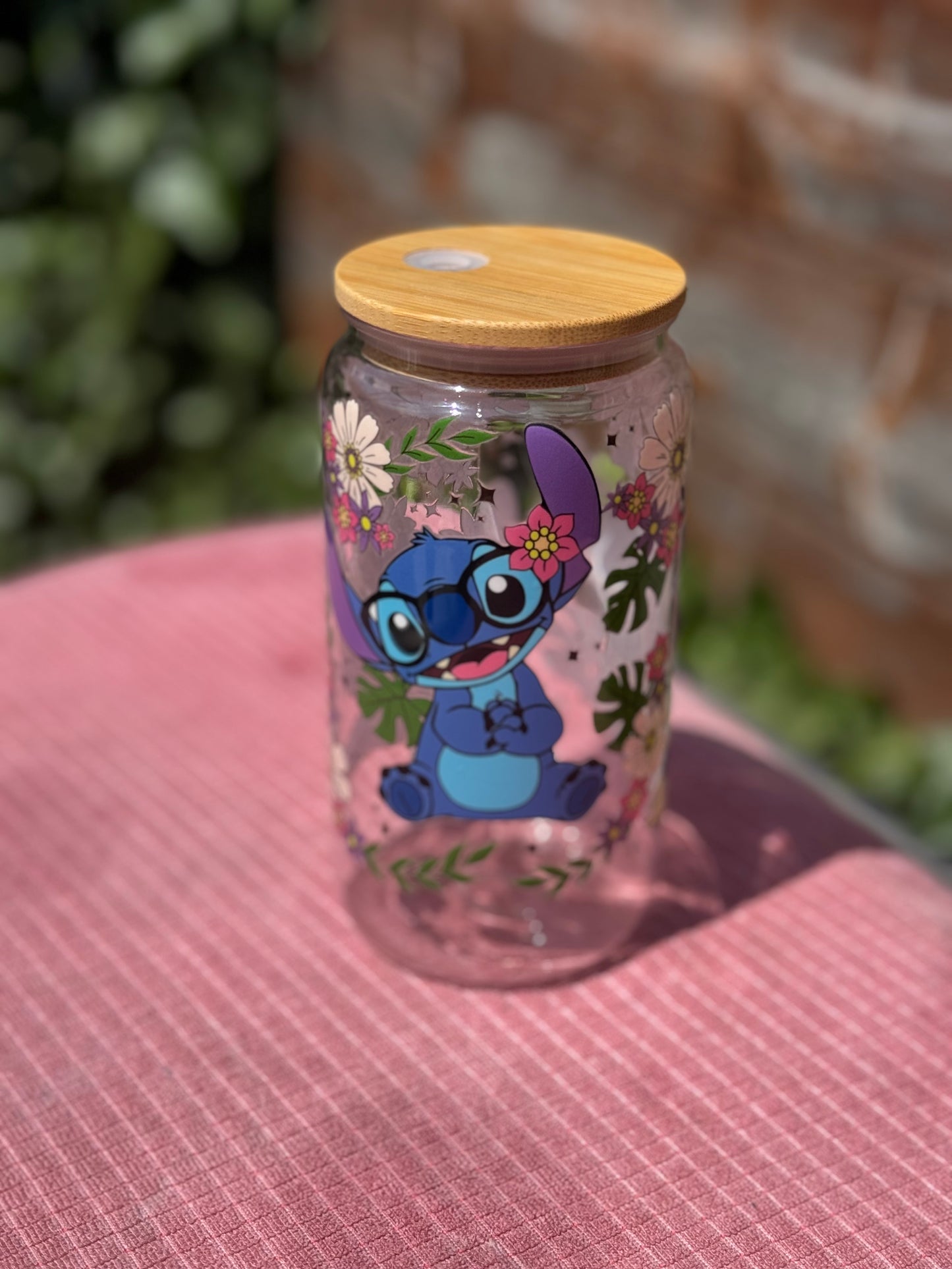 Stitch 16oz/473ml tumbler with bamboo lid and plastic straw