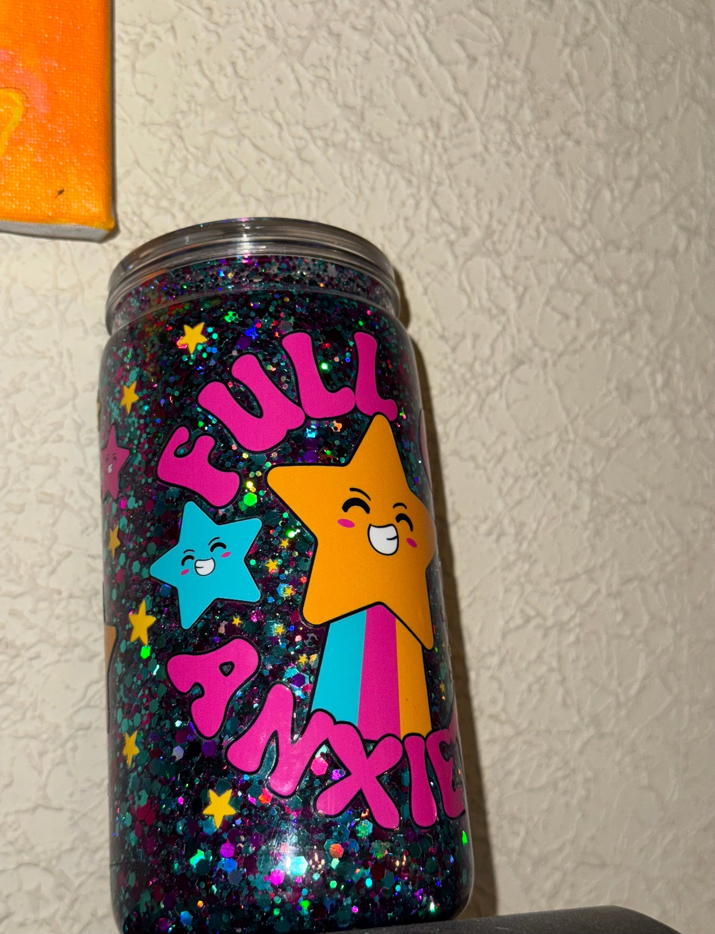 Full of Anxiety 16 oz /473ml Snow Globe Tumbler with Glitter