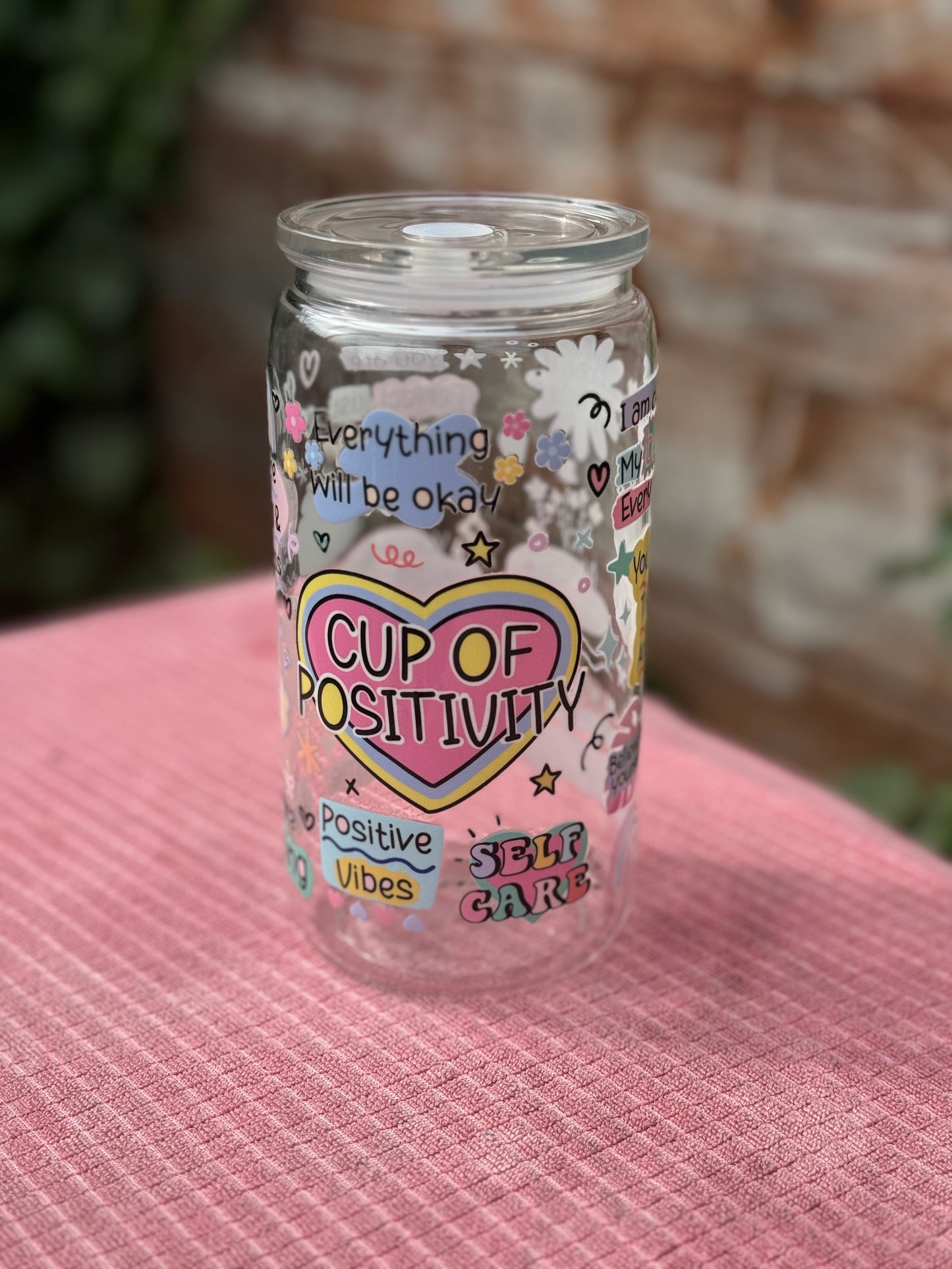 Cup of Positivity 16 oz / 473ml Acrylic Tumbler with Uplifting Quotes