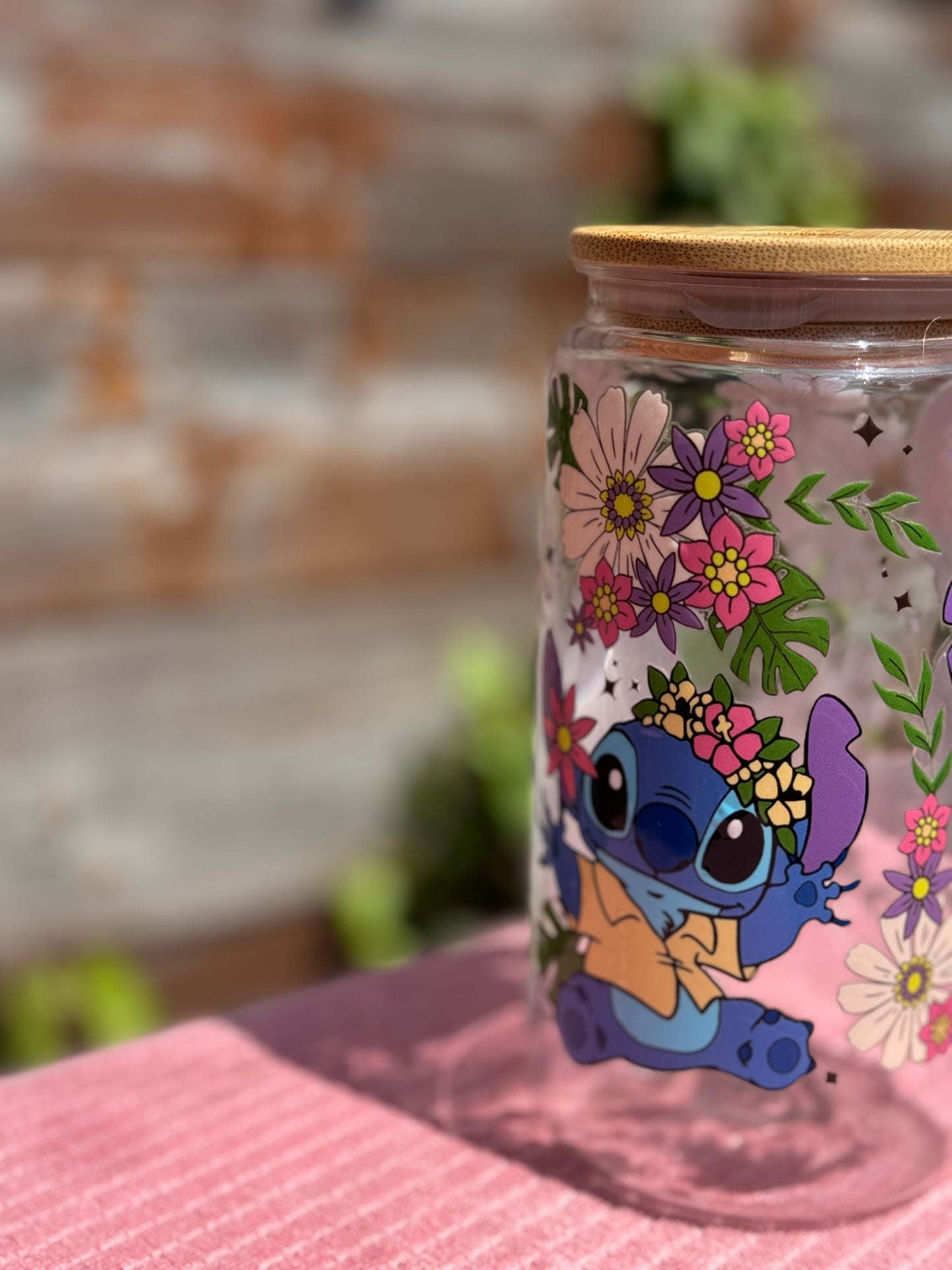 Stitch 16oz/473ml tumbler with bamboo lid and plastic straw
