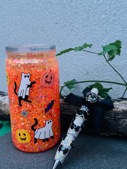 Halloween snow globe Tumbler –Spooky Cat 🎃🐈‍⬛ 16oz
