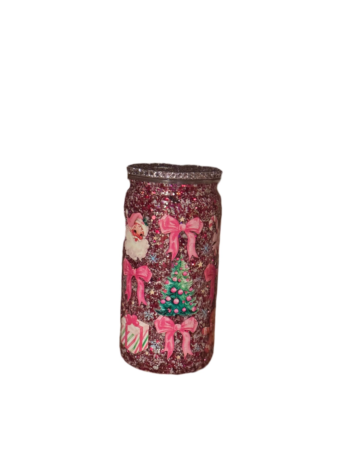 Santa bows with rhinestone lid 16oz
