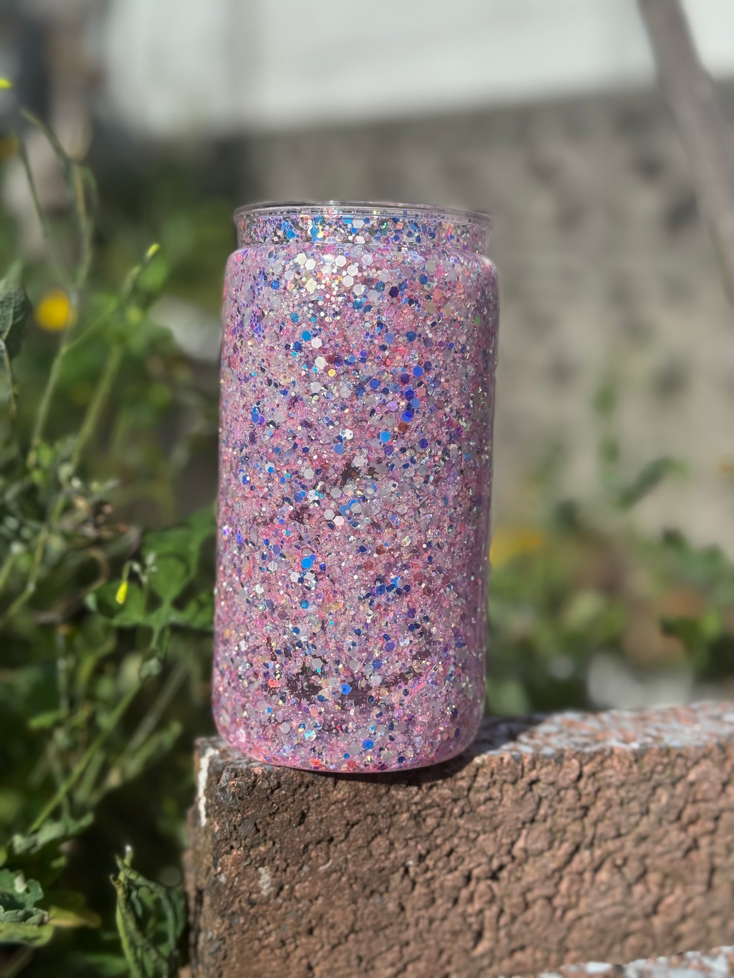 Silver , pink Snow Globe Tumbler 16oz