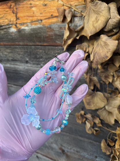 Blue Beaded Flower Bag Charm
