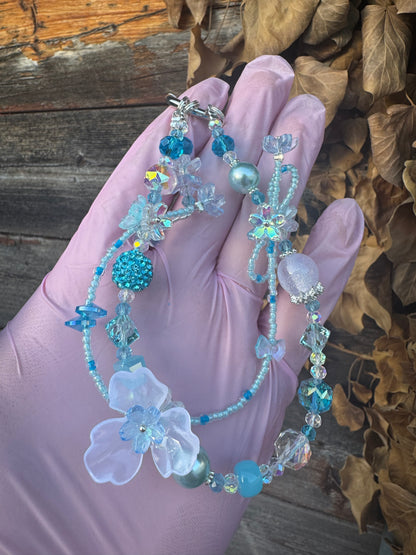 Blue Beaded Flower Bag Charm
