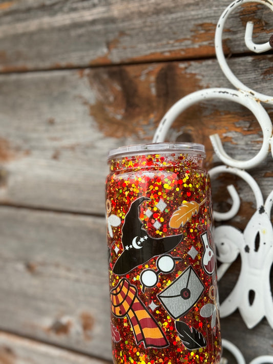 🪄 Wizard Inspired 16oz /473ml Snow Globe Tumbler Red & Gold Glitter