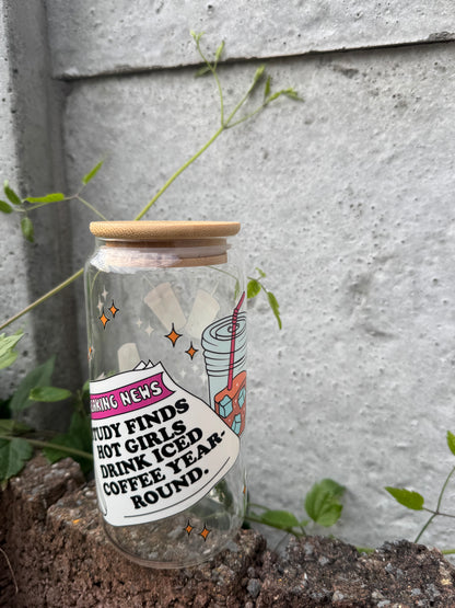 Hot Girls Drink Iced Coffee Glass Tumbler