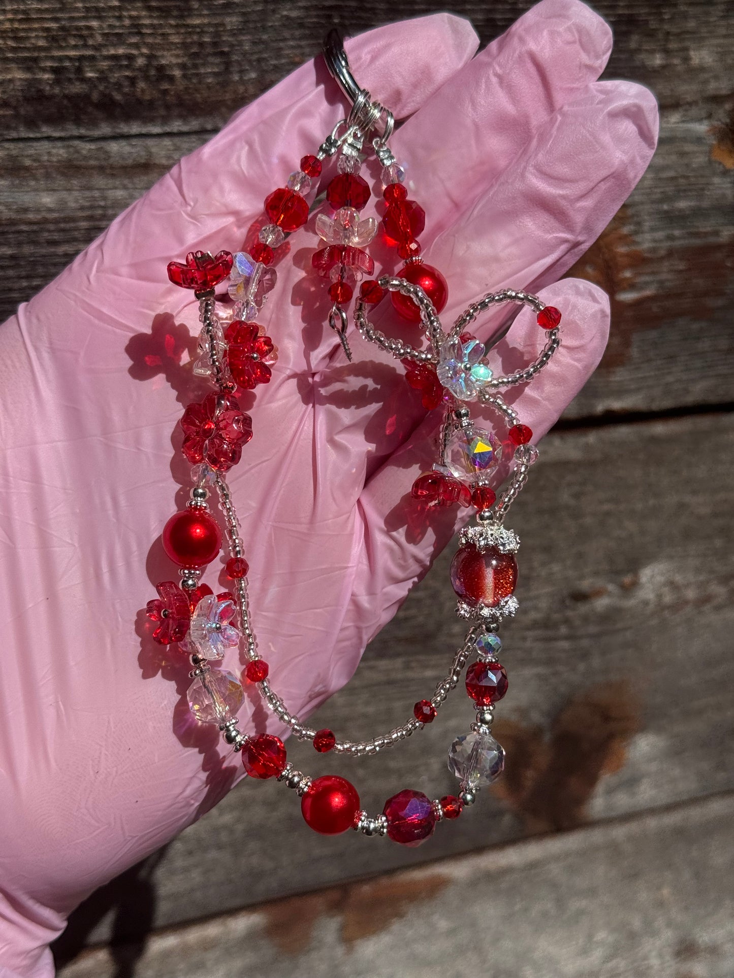 Red Crystal Beaded Keychain ❤️