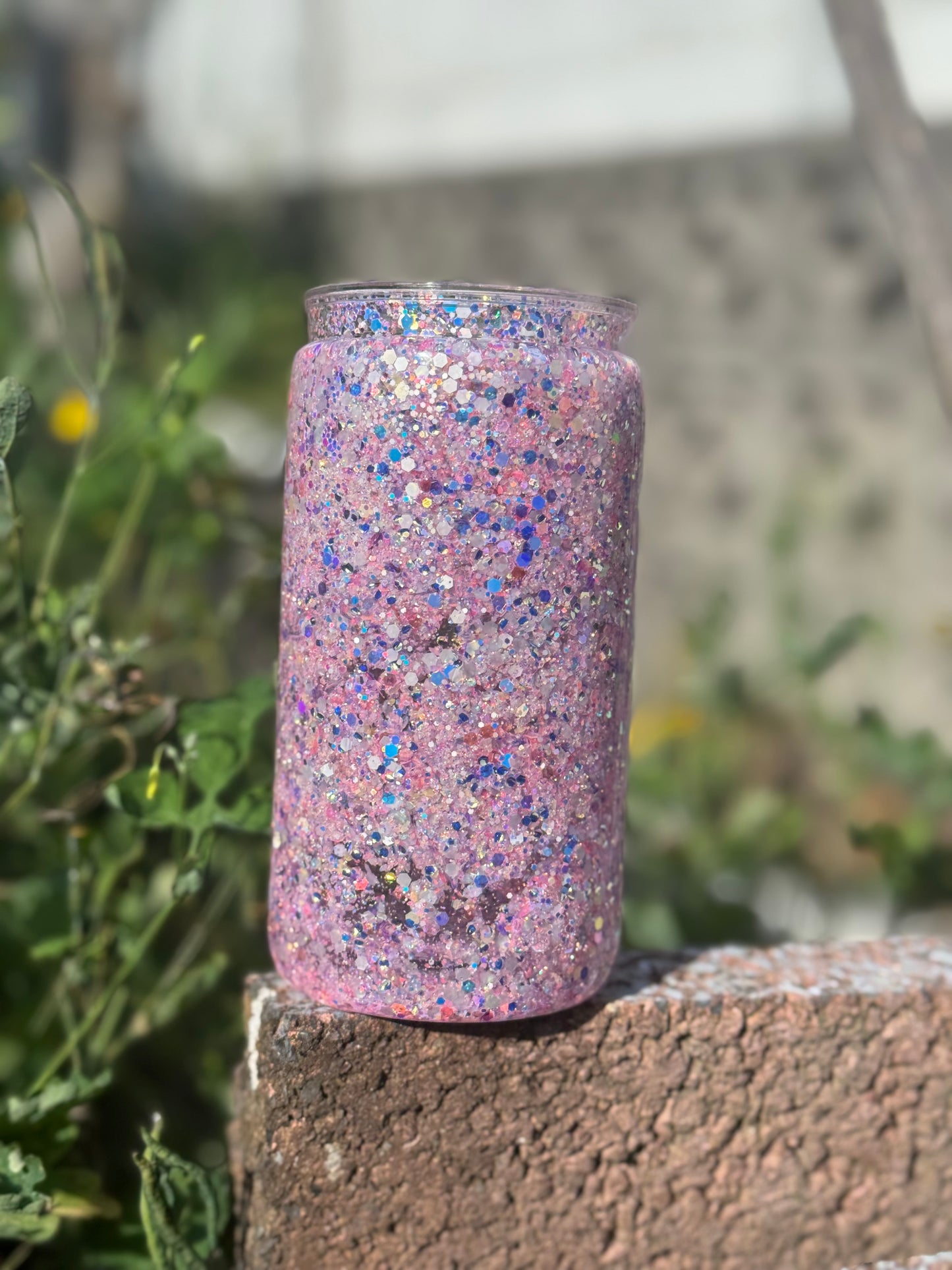Silver , pink Snow Globe Tumbler 16oz