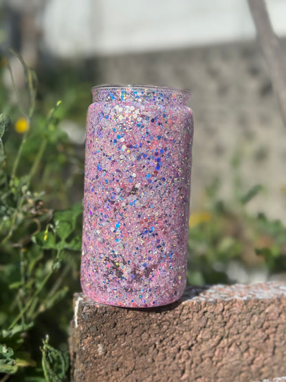 Silver , pink Snow Globe Tumbler 16oz