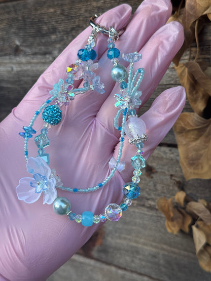 Blue Beaded Flower Bag Charm
