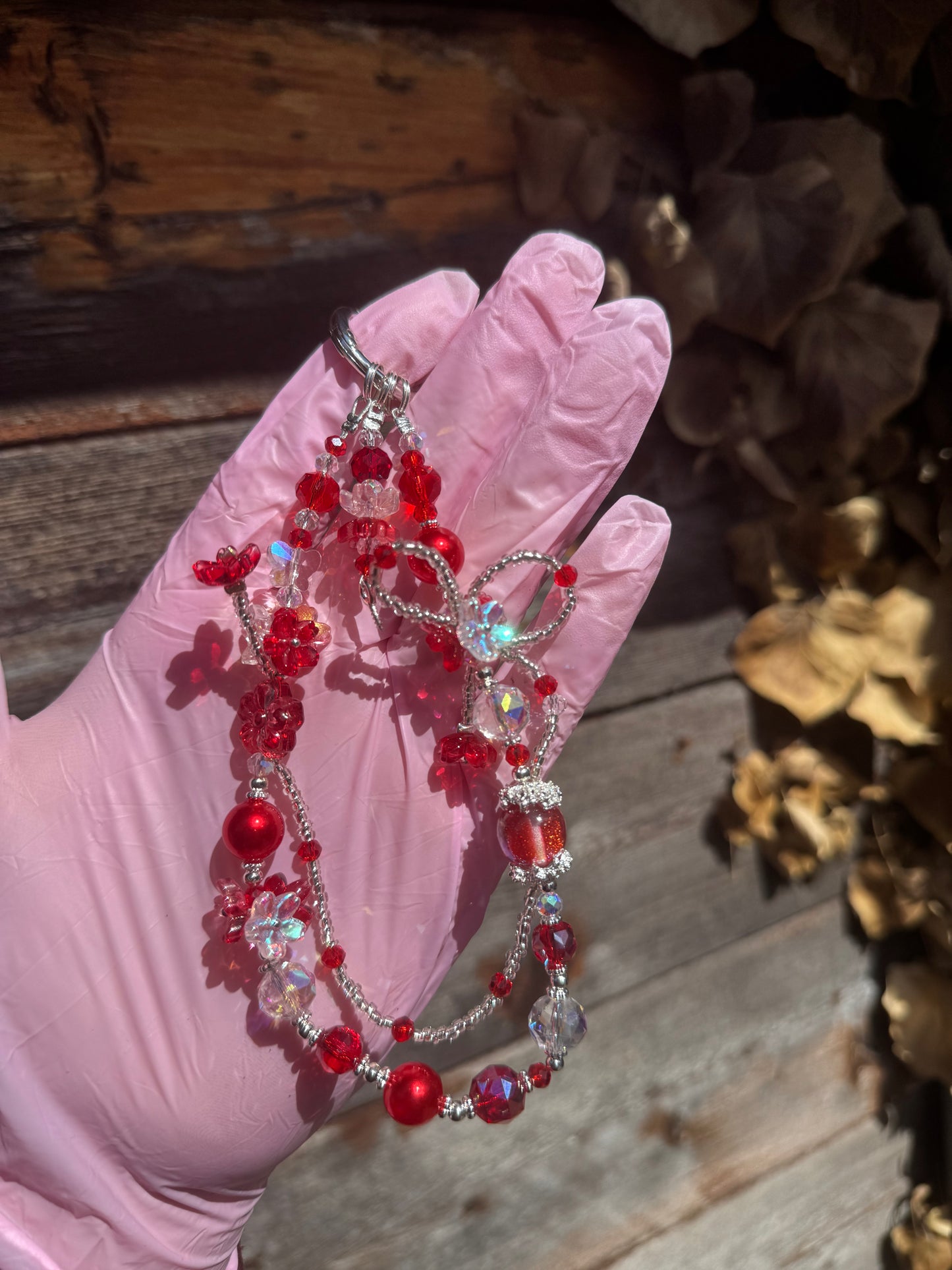 Red Crystal Beaded Keychain ❤️