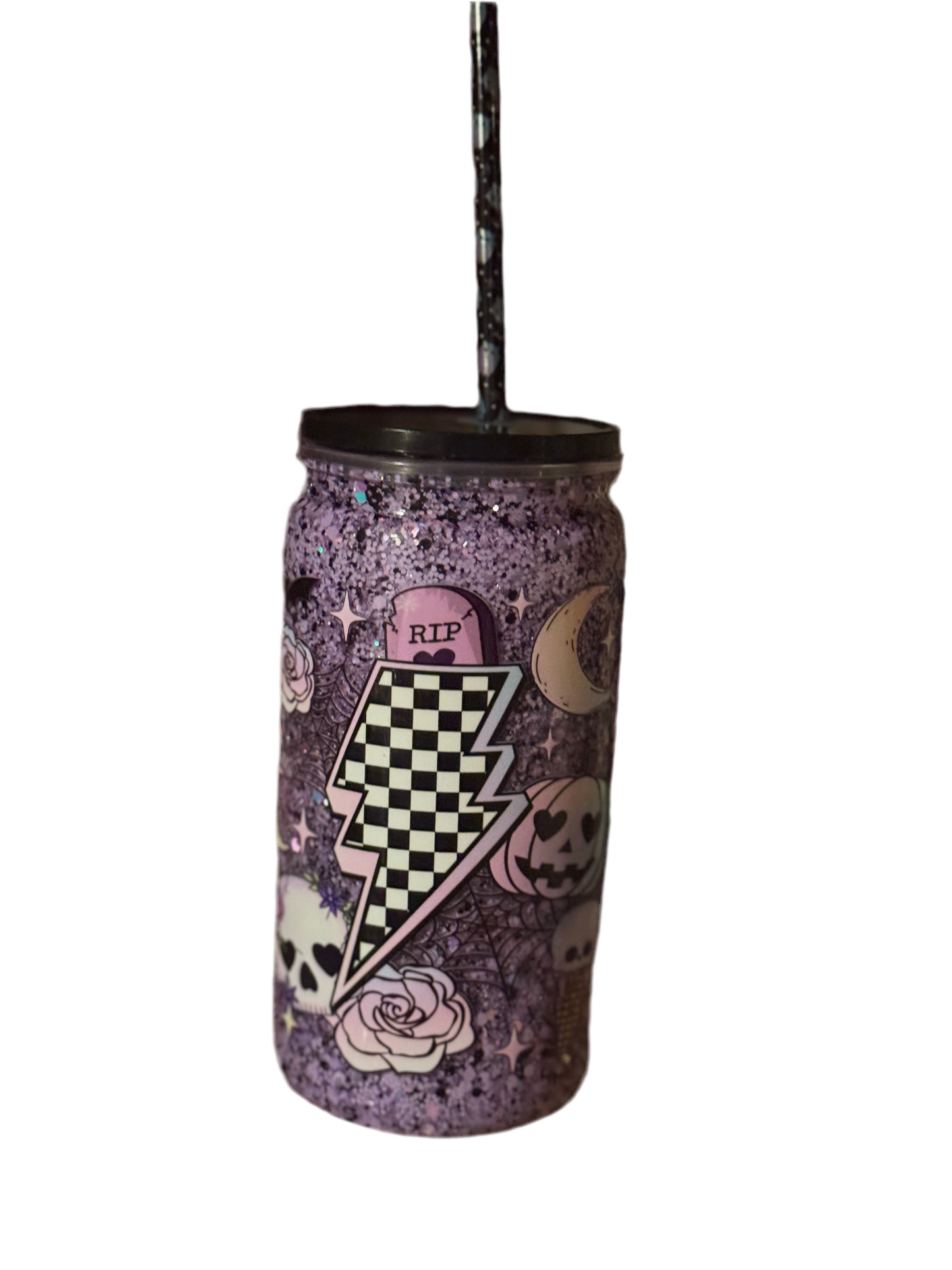 Spooky 16oz with black lid and spooky straw