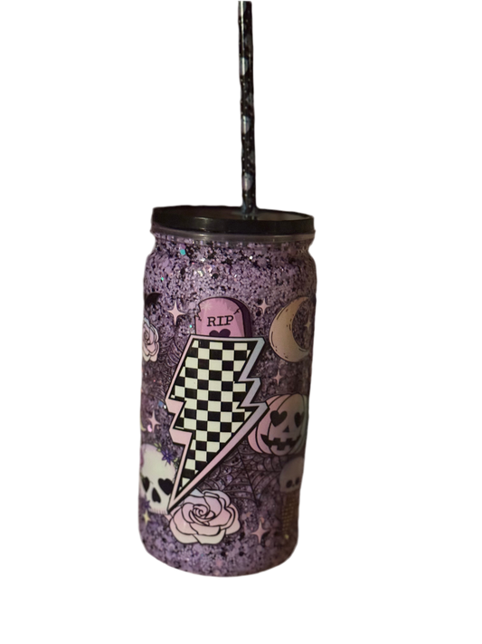 Spooky 16oz with black lid and spooky straw
