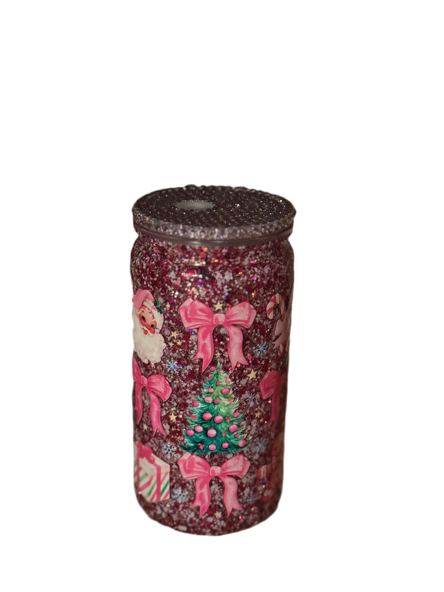 Santa bows with rhinestone lid 16oz