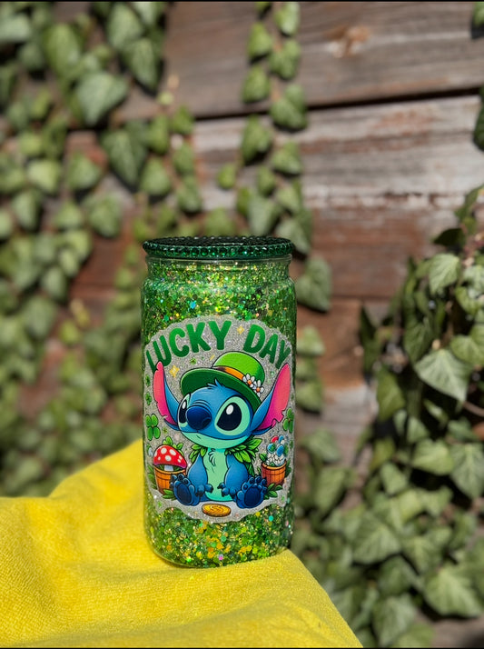 Lucky Day Glitter Snow Globe Tumbler 🍀 16oz St. Patrick’s Day Cup