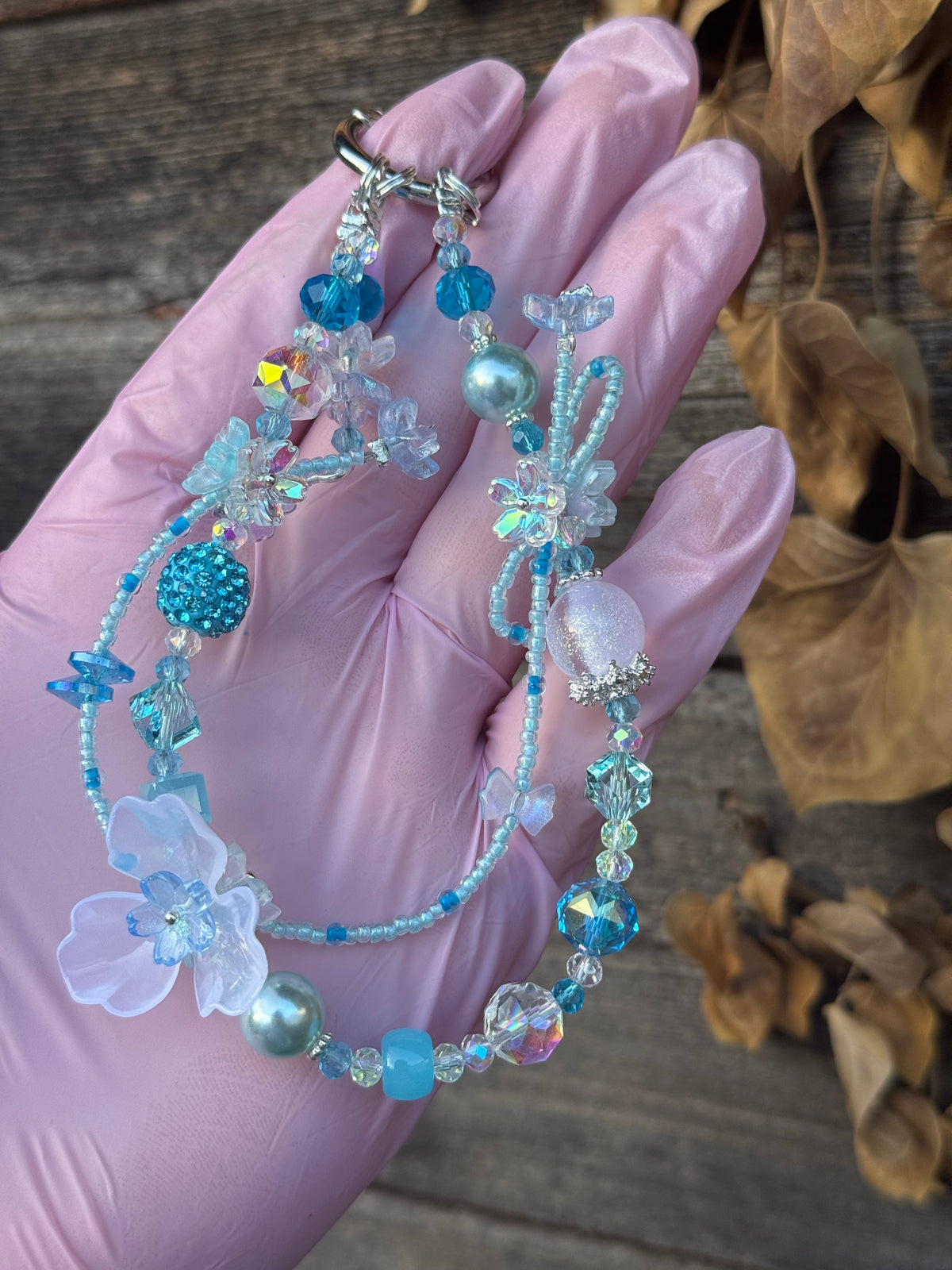 Blue Beaded Flower Bag Charm