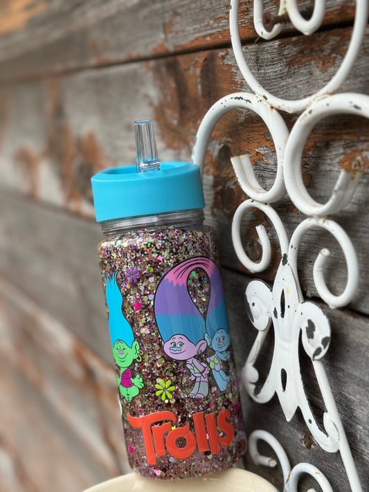 Trolls 10oz bottle with blue lid