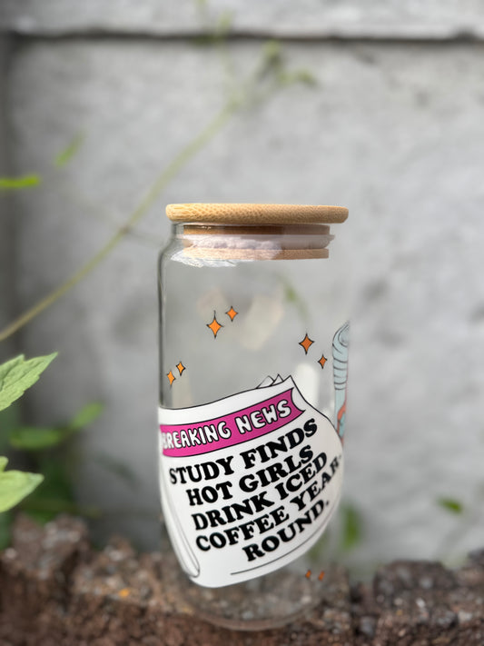 Hot Girls Drink Iced Coffee Glass Tumbler