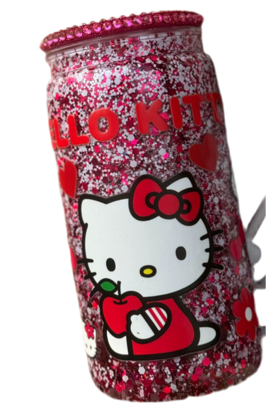 ❤️ Hello Kitty Red Glitter Snow Globe Tumbler Rhinestone Lid 473ml