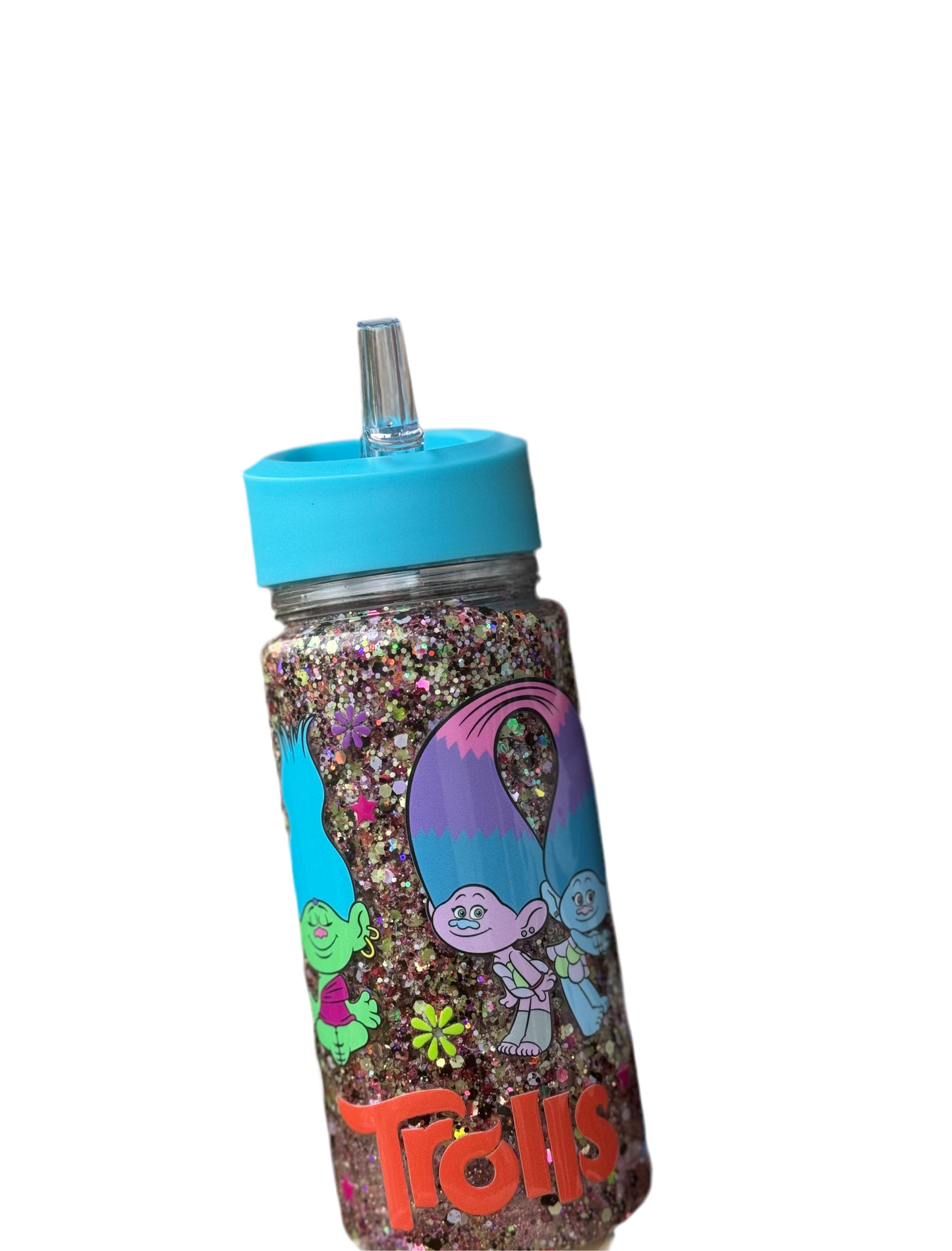Trolls 10oz bottle with blue lid