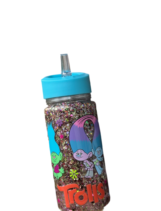 Trolls 10oz bottle with blue lid