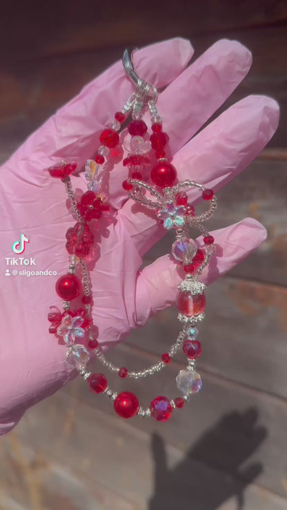 Red Crystal Beaded Keychain ❤️